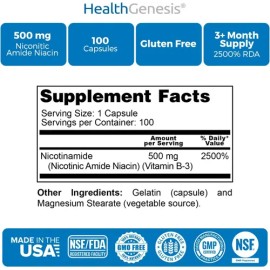 Nicotinamida 500 Mg Apoya La Salud De Las Células De La Piel                                                                                          