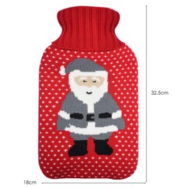 TRIXES Knitted Sleeve for Hot Water Bottle - Red & Grey Knitted Insulation Cover in Santa Design - Ideal Winter Warmer - Great Gift - Case Only, Hot Water Bottle Not Included
