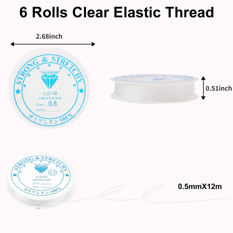 DOETYD 6 Rolls 0.5mm Clear Elastic Thread Clear Craft Making