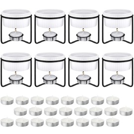 Treela 40 Pieces Ceramic Butter Warmers Set Included Butter Warmers Melter and 32 Tealight Candles for Chocolate Cheese Fondue Crab Lobster Microwave Oven Safe