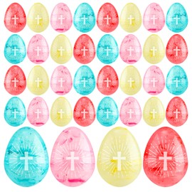 Silipull 72 Pcs Marble Religious Easter Eggs Bulk Plastic Empty Fillable Cross Eggs Christian Gifts for Easter Egg Hunt Basket Stuffers Sunday School Party Favors