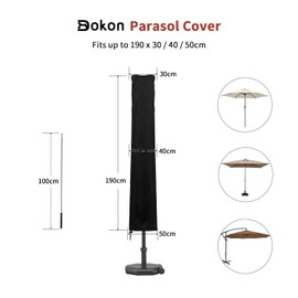 Dokon Parasol Covers Waterproof, Garden Parasol Cover Heavy Duty 420D Oxford Fabric Anti-UV Garden Umbrella Cover Fit 2.5 to 3.5m Diameter Parasol, Patio Brolly Cover with Rod - 190x30/40/50cm