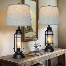 Table Lamps Set of 2 with USB Port 3 Way Dimmable Touch Lamps 28.5" Tall Rustic Industrial Living Room Lamps for Bedroom Bedside Office 4 Bulbs Included