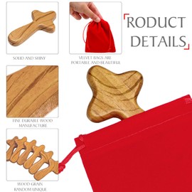 6 Sets Small Hand Held Pine Wooden Cross with Velvet Bag Pocket Cross 4.1 Inches Portable Holding Wood Pocket Cross Clinging Cross Jesus Cross Gift for Prayer Palm Size Men Church Gift (Light Brown)