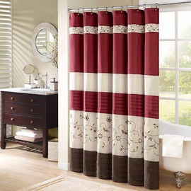 Serene Flora Fabric Shower Curtain, Embroidered Transitional Shower Curtains For Bathroom, 72 X 72 In - Color: Navy, size: 72x72"