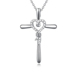 OCJ Cross Necklace for Women S925 Sterling Silver Necklace for Women Infinity Loop Pendant Jewelry with 5A Cubic Zirconia Anniversary Birthday Christian Gifts for Women Her Wife