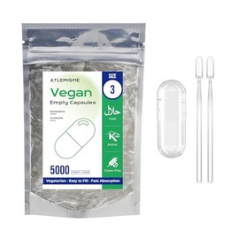 ATLEMISME Empty Vegan Capsules Size 3 - Vegan Capsules Empty (5000 Count) Empty Capsules DIY Vegetable Capsule Filling