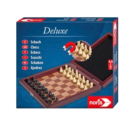 Noris 606108005 606108005-Deluxe Reisespiel Schach, Spieleklassiker, 6 bis 99 Jahren, Braun,creme