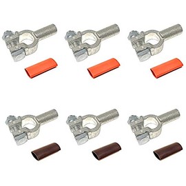 WindyNation 2/0 Gauge 3 Pairs Positive and Negative (+/-) Pure Copper Top Post Battery Cable Ends Terminal Connectors + Dual Wall Adhesive Heat Shrink Tubing