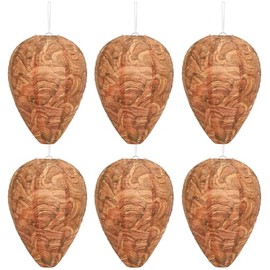DECYOOL 6 Pack Paper Wasp Nest Decoy Hanging Wasp Nest Stay Away from Wasps Hornets Yellow Jackets(Reddish Brown)