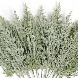 Set of 24 Christmas Artificial Pine Branches 12.6" Faux Plants Evergreen Cedar Picks Fake Pine Needles Leaves Sprigs Winter Greenery Stems for Xmas Tree DIY Wreath Garland Holiday Accessories (Snow)