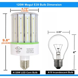 TJBB UL Listed 2-Pack 120W LED Corn Cob Light Bulb, E39 Large Mogul Base Bulb 5000K Daylight, (250-600W MH/HPS Replace) Indoor Outdoor Lighting for Garage Warehouse High Bay Parking Lot Wall Pack