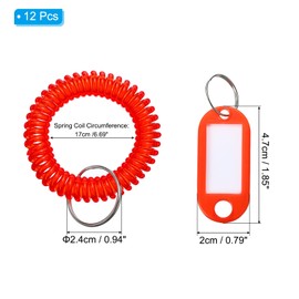 PATIKIL Wrist Coil Keychain with Tag, 12Pcs Spring Spiral Bracelet Ring Key Labels for ID Badge Sauna Pool Beach Office Gym Indoor Outdoor, Transparent Red