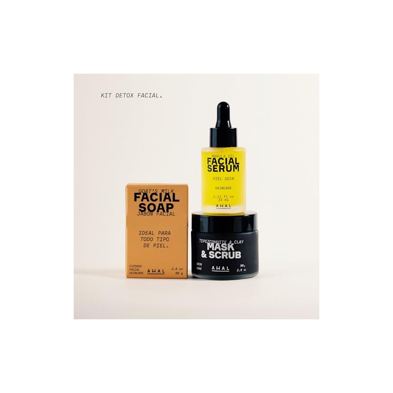 AHAL Kit Facial Skincare Jabón Mascarilla y Suero Piel Seca