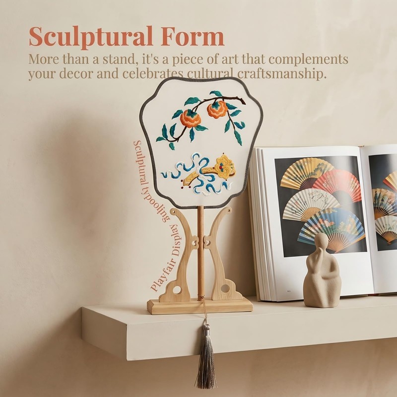 Bamboo Fan Display Stand, Sturdy Holder for Chinese Tuan Shan,