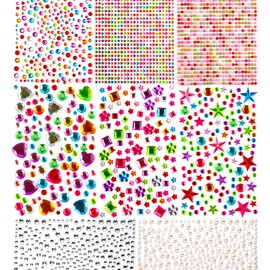 Gem Stickers, 3005 Pcs Rhinestone Stickers, Jewel Stickers Self Adhesive, Bling Acrylic Gems for Crafts, Stick on Gems & Pearls for Makeup, DIY, Eye, Nail, Muti Colors, Shapes, Sizes