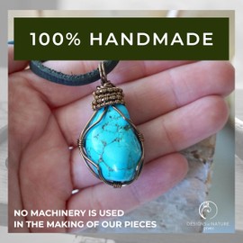 Designs by Nature Gems Handmade Unisex Turquoise Necklace 24 inch Black Leather Cord Antique Bronze, December Birthstone