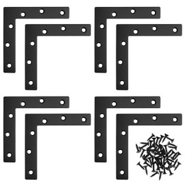 QWORK Flat L Brackets for Wood, 8 Pack Heavy Duty Brace Corner Brackets, 120mm x 120mm x 2mm, for Furniture Repair