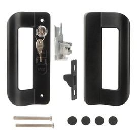 BTAMUD Sliding Door Handle Set 5-5/8 Inch Hole spacing, Full Replacement Patio Sliding Door Handle Set with Mortise Lock & Key, Front and Back Side Replacement Handle Lock Set -Black