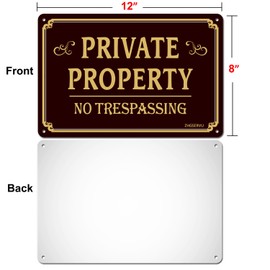 ZHGSERVU No Trespassing Signs 2-Pack, 12 x 8 Inches Private Property Sign Aluminum Brown Safety Sign, Metal No Trespass Sign Outdoor Use for Home Business Security Alert, Waterproof and UV Protected