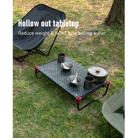 iClimb Extendable Folding Table Large Tabletop Area Ultralight Compact with Hollow Out Tabletop and Carry Bag for Camping Backpacking Beach Concert BBQ Party, Three Size (Black - XL, Low)