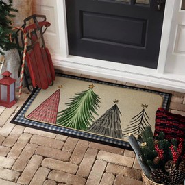 Christmas Doormat 17x29 Inch, Seasonal Winter Xmas Tree Decorative Door Mat, Non-Slip Rubber Rugs for Indoor Outdoor Entrance Floor Mats DM102