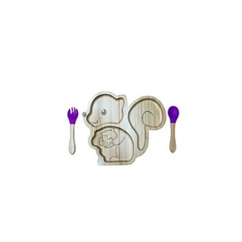 Baby & Toddler Bamboo Suction Plate Set for Feeding and Weaning - Purple Squirrel Design by Bamboo Gift Company