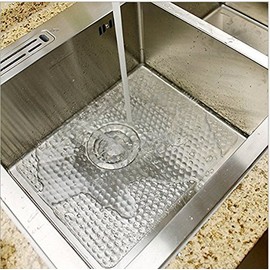 YQN Pebble Kitchen Sink Mat 15'12' Inch PVC Non-Slip Sink Mat Pad Resistant Preventing Breakage of Porcelain Glass | Clear（Square）
