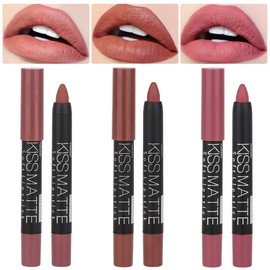 3 Colors Moisture Smooth Longwear Lipstick Pack Set, Matte Color Stick Ultimate Lip Crayon for Makeup Collection - Nourishing Lipstick with a Matte Finish Waterproof Velvet Lipgloss Lip Stain (05# 06# 09#)