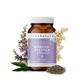 InnoNature Mönchspfeffer + Vitamin B6 Kapseln | aus natürlichem Mönchspfeffer Extrakt (Agnus Castus) | 180 Kapseln, Bio Mönchspfeffer Extrakt (4:1) 10mg. Laborgeprüft und Vegan