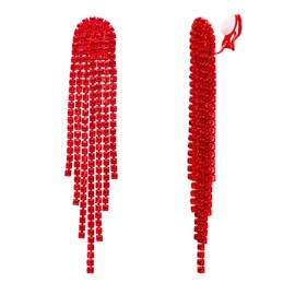 BriLove Clip-on Earrings Color Red-Tone Rhinestone Dangling for Women Fashion Long Chandelier Sparkle Crystal Tassel Dangle Drop Earring Ruby