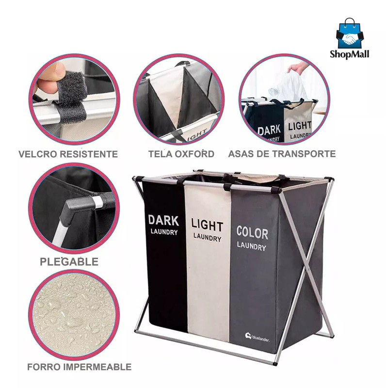 ShopMall Cesto De Ropa Sucia Plegable Hogar 3 Compartimentos