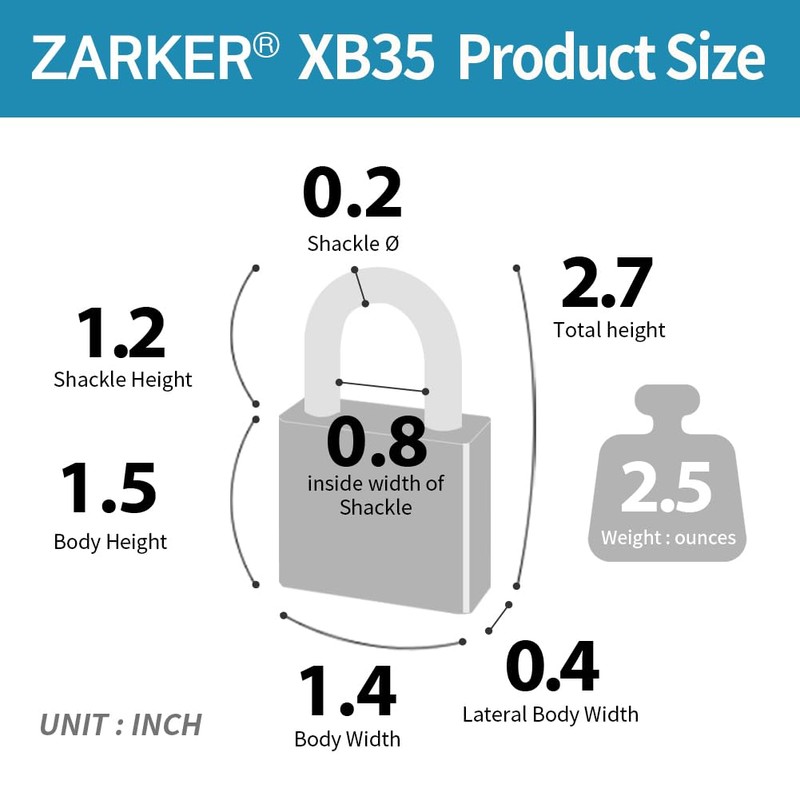 Zarker XB35 8-Digit Push Button Combination Padlock, 4 Digit Locking