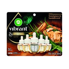 Air Wick Plug In Scented Oil Refills, Sweetgrass + Sandalwood, Air Fresheners for Home Long Lasting, Room Fresheners,Air Freshener Plug In, Essential Oils, Home Essentials for Small&Large Spaces,5 ct