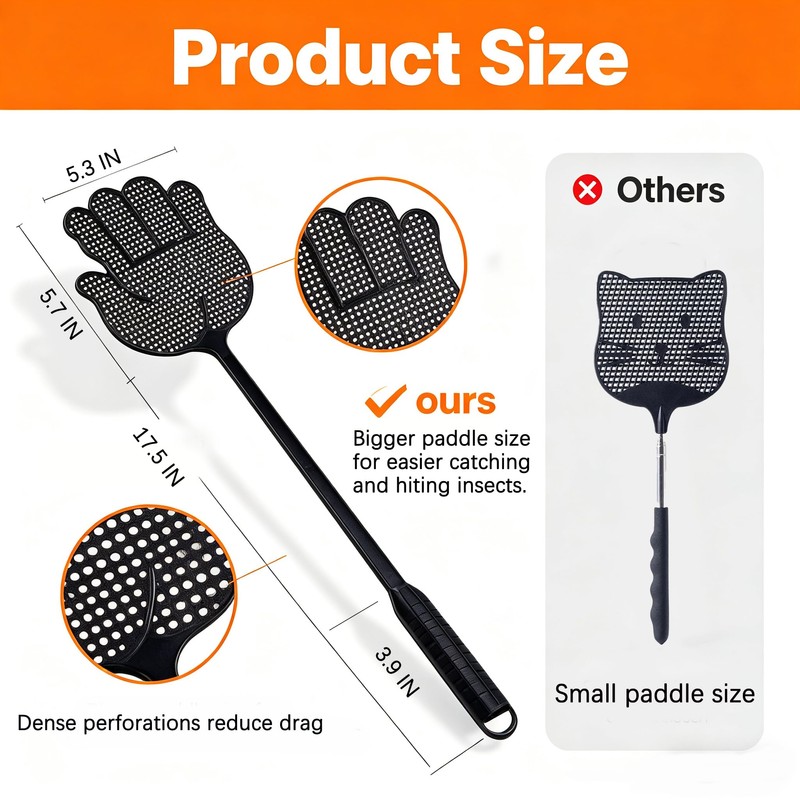 Heavy Duty Fly Swatter with Long Handle, Large swatting Surface,