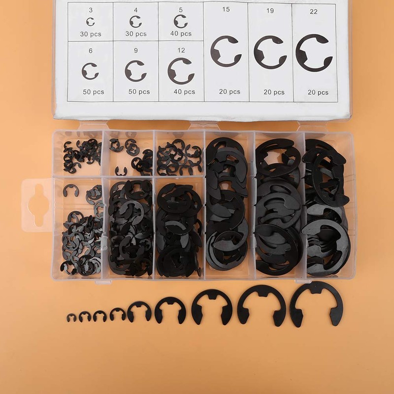 E Clips Assortment Kit, E Clamp/Holder Tool 300pcs Black Metal