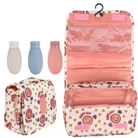 Pakana® Reise-Kulturbeutel, Kulturbeutel, Kosmetiktasche, Kosmetik-Organizer, Smile - Pink, Cerrado: 21 * 24 * 9 - Abierto: 42 * 24 * 9, Erweiterbarer Kulturbeutel