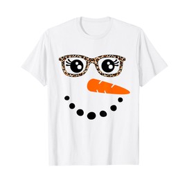 Winter Snowman Face Leopard Eyelashes Christmas Girls Womens T-Shirt