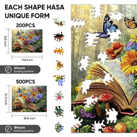 Ixfyloop Wooden Puzzles for Adults,Magical Butterfly Flying Out of Book, Wooden Jigsaw Puzzles 200pcs,11.8x8.8in Medium, Art Adult Puzzles,Irregular Wood Puzzles Creative Gift for Adults