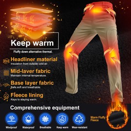 Toomett Men's Snow Pants Skiing Winter Insulated Soft Shell Outdoor Fleece Lined Hiking Pants with Zipper Pockets,MH4409,Khaki,29