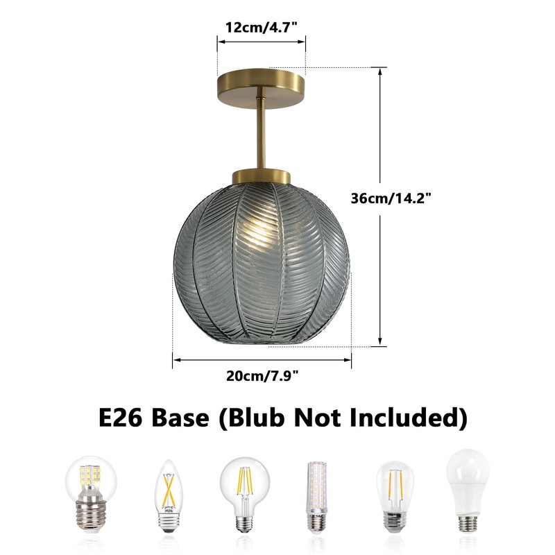 KCO Lighting 1-Light Blue Glass Ceiling Light Small Globe Flush