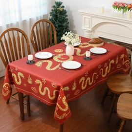 Chinese New Year Tablecloth 60 × 60 Inch Square, 2025 Zodiac Snake Chinese New Year Decorations for Home Happy Lunar New Year Table Cover Scallop Edge Table Cloth