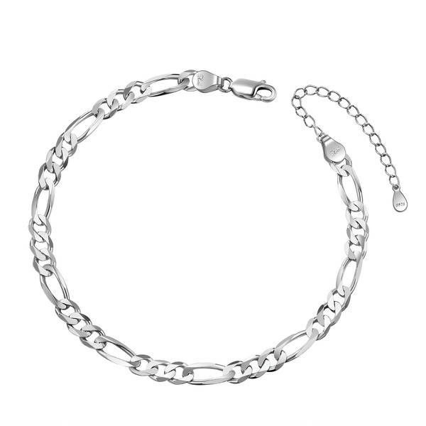 Sterling Silver Anklet Lady Adjustable Figaro Link Ankle Chain Plus