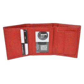 LB LEATHERBOSS Boys Slim Compact Id and Coin Pocket Trifold Wallet (Red)