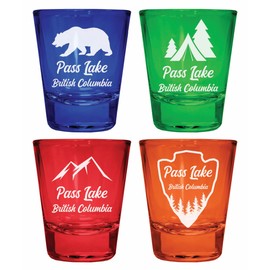 Pass Lake British Columbia Souvenir 4-Pack Multicolor Engraved Round Shot Glasses Camping and Outdoors Set