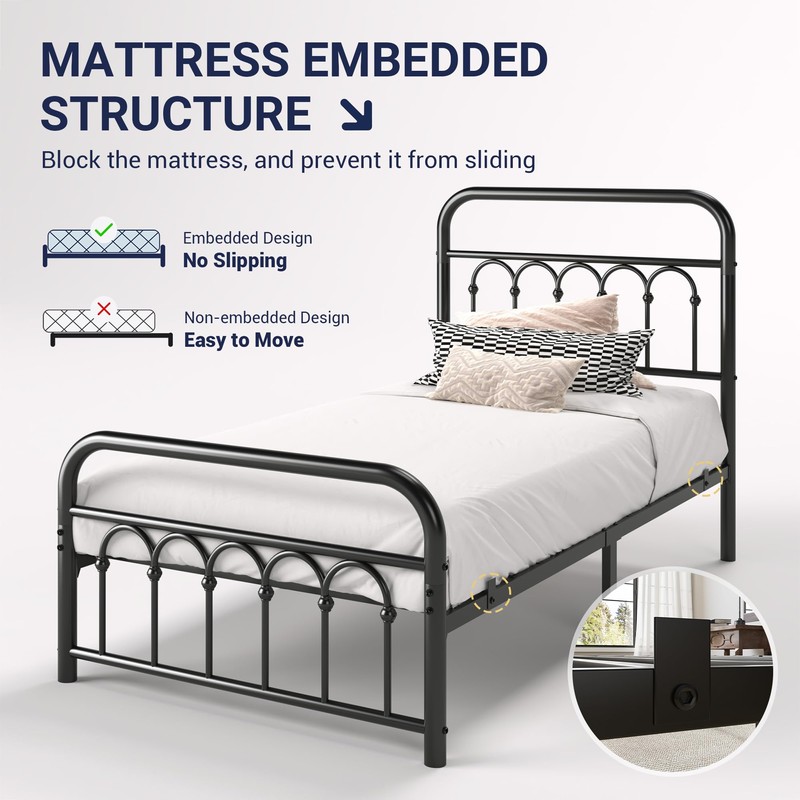 Allewie 14 Inches Twin Size Metal Platform Bed Frame with