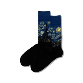 Hot Sox Artist Series Crew Calcetines para hombre, Noche estrellada (azul marino/negro), Shoe Size: 6-12