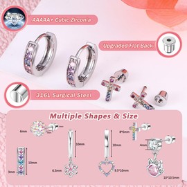 Thunaraz 6 Pairs Screw Back Earrings For Women Surgical Steel Small Dangle Hoop Earrings Dasiy