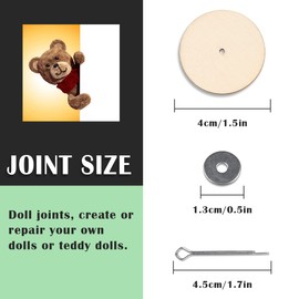 10 Set 40MM Doll Joint Connectors Cotter Pin Joints and Fibreboard Disks Wooden Dolls Accessories for Teddy Bear Doll DIY Crafts