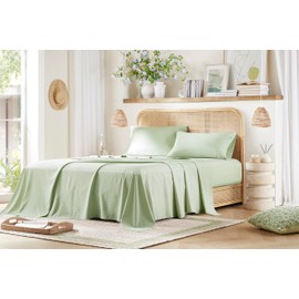 Comfort Spaces Cooling Sheet Set Poly X Rayon Blend (Rayon Derived from Bamboo), Soft, Silky, Lustrous, Heathered Finish Queen Sheets for Summer All Season Sheet Set, Queen, Sage Green, 4 Piece